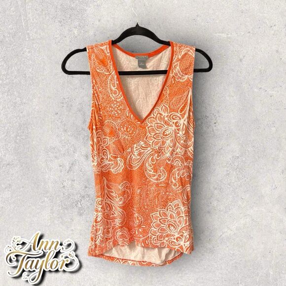 Preowned Ann Taylor Petites Sleeveless Orange V-Neck Top – Size SP - Picture 1 of 6